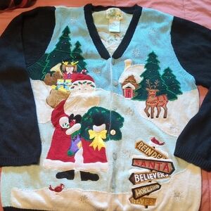Festive Christmas Cardigan with Santa and Reindeer